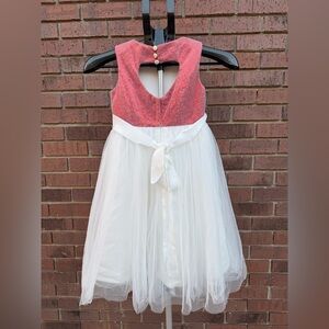 Azazie Red Sequined Bodice Heart White Tulle Full Flower Girl Dress Size 6 EUC